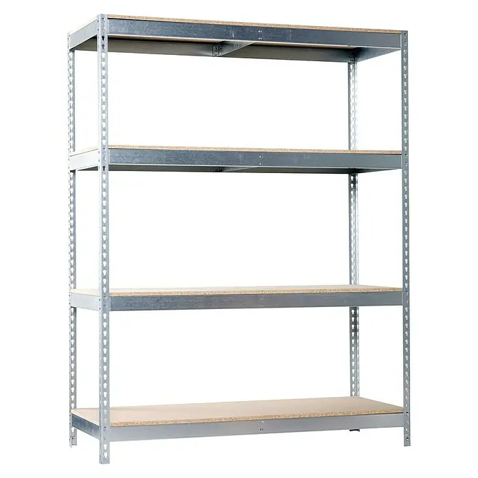 Simonrack Simontaller Schwerlastregal Ecoforte Chipboard - H x B x T: 200 x 120 x 45 cm, Traglast pro Boden: 400 kg, Anzahl Böden: 4 Stk., Stecken, Silber - Ein Regal mit vier Regalböden. Ideal für Garage oder Keller zur Lagerung von Gegenständen, Werkzeugen und mehr. Praktisch und robust.