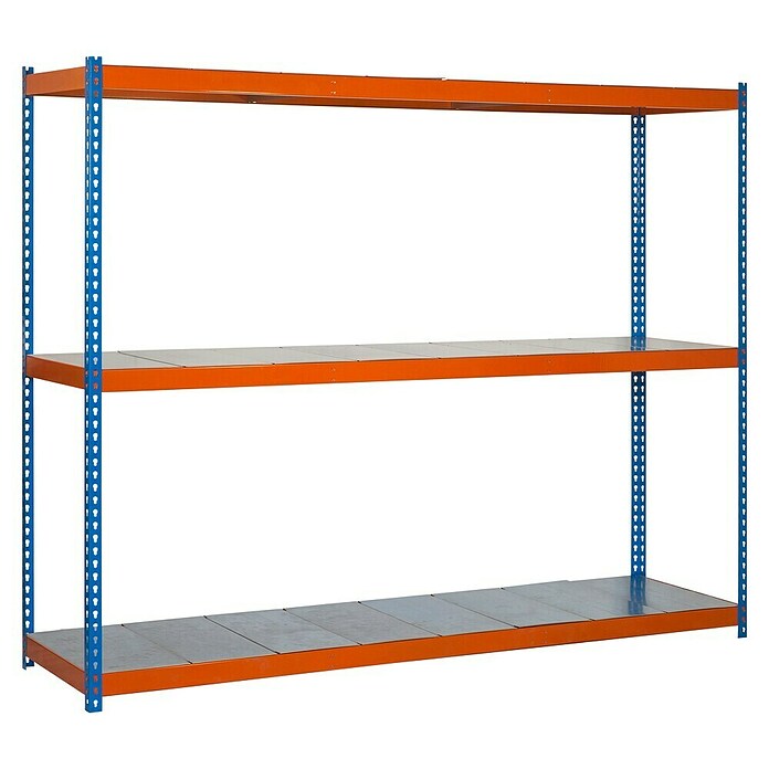 Simonrack Simontaller Metallregal Ecoforte Metall (H x B x T: 200 x 150 x 75 cm, Traglast pro Boden: 400 kg, Anzahl Böden: 3 Stk., Stecken, Blau/Orange) | BAUHAUS