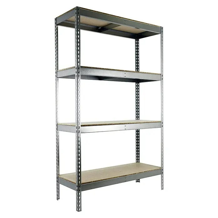 Simonrack Simonforte Schwerlastregal Simonforte Chipboard - H x B x T: 200 x 210 x 60 cm, Traglast pro Boden: 600 kg, Anzahl Böden: 4 Stk., Stecken, Silber - Ein stabiles, viereckiges Metallregal mit vier Regalböden aus Holz für Lager und Werkstatt.