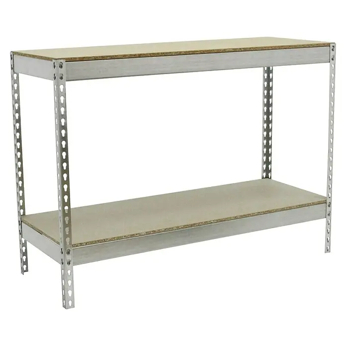 Simonrack Simonforte Schwerlastregal Simonforte Chipboard - H x B x T: 90 x 120 x 60 cm, Traglast pro Boden: 600 kg, Anzahl Böden: 2 Stk., Stecken, Silber - Abbildung eines Regals mit zwei Regalböden und einem silbernen Rahmen, perfekt für die Organisation und Lagerung.