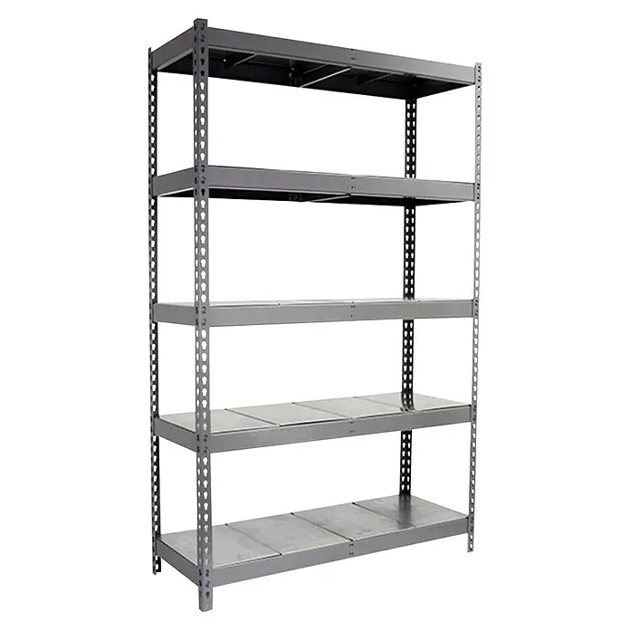 Simonrack Simontaller Schwerlastregal Ecoforte Metall - H x B x T: 200 x 120 x 45 cm, Traglast pro Boden: 400 kg, Anzahl Böden: 5 Stk., Stecken, Silber - Graues Metallregal mit fünf Ebenen zur Lagerung verschiedener Gegenstände, ideal für Garage oder Lagerraum.