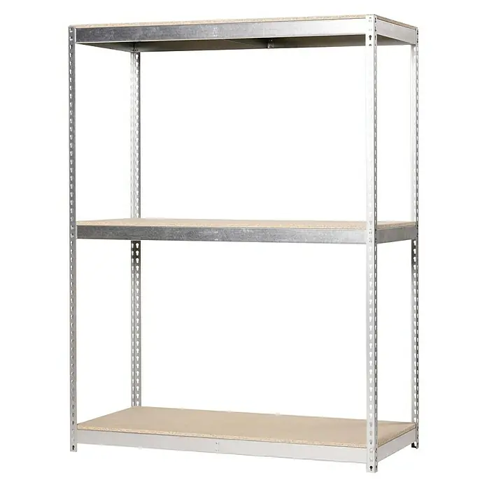 Simonrack Simontaller Schwerlastregal Ecoforte Chipboard - H x B x T: 200 x 180 x 60 cm, Traglast pro Boden: 400 kg, Anzahl Böden: 3 Stk., Stecken, Silber - Ein dreistöckiges, silbernes Metallregal mit hellem Holzfaserplattenboden, ideal für Lagerung und Organisation.