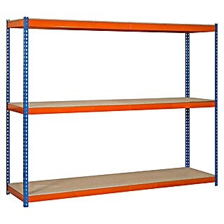 Simonrack Simontaller Metallregal Ecoforte Chipboard (H x B x T: 150 x 150 x 75 cm, Traglast pro Boden: 400 kg, Anzahl Böden: 3 Stk., Stecken, Blau/Orange)