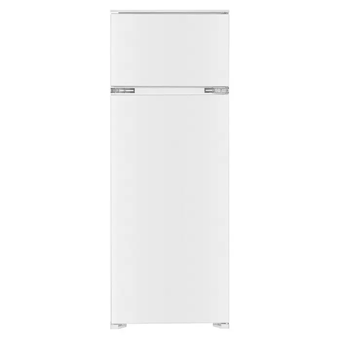 Wolkenstein Kühl-Gefrierkombination WDD230.4EEB - Nutzinhalt Gesamt: 205 l, 54 x 54 x 145 cm, Weiß - Weißer Kühlschrank mit Gefrierfach oben, zwei Türen und sichtbaren Scharnieren.