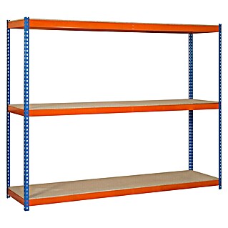 Simonrack Simontaller Schwerlastregal Simonforte Chipboard (H x B x T: 150 x 150 x 60 cm, Traglast pro Boden: 600 kg, Anzahl Böden: 3 Stk., Stecken, Blau/Orange)