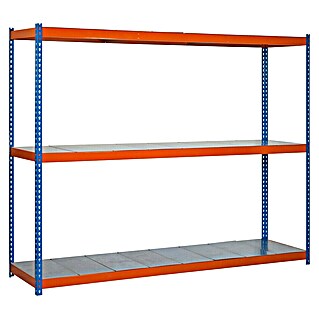 Simonrack Simontaller Schwerlastregal Simonforte Metall (H x B x T: 150 x 150 x 60 cm, Traglast pro Boden: 600 kg, Anzahl Böden: 3 Stk., Stecken, Blau/Orange/Silber)