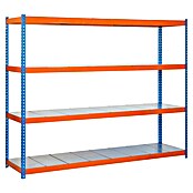 Simonrack Simontaller Metall-Schwerlastregal (L x B x H: 45 x 180 x 200 cm, Traglast: 400 kg/Boden, Anzahl Böden: 4 Stk., Blau/Orange)