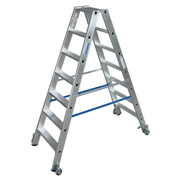 Krause Stabilo Stufen-Doppelleiter Fahrbar (Arbeitshöhe: 3,2 m, Anzahl Tritte: 2 x 7 Stufen, Tiefe Stufen: 80 mm, Material: Aluminium, Fahrbar)