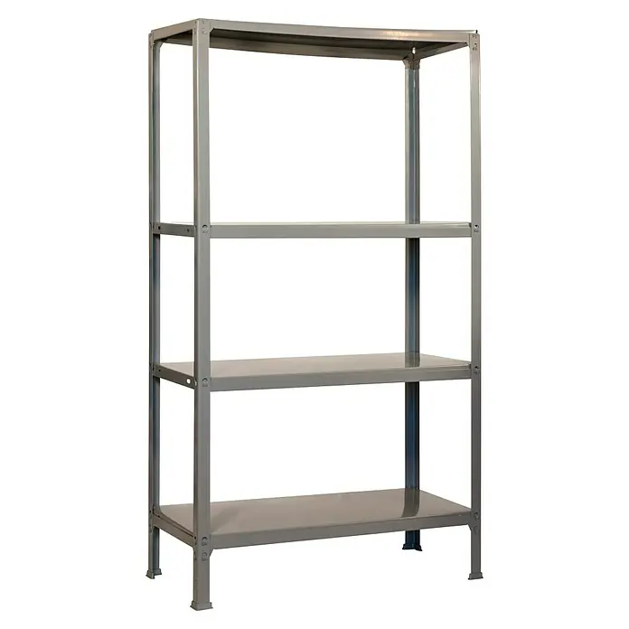 Simonrack Simonhome Metallregal Fileclick Mini - H x B x T: 160 x 100 x 36 cm, Anzahl Böden: 4 Stk., Stecken, Grau/Grau - Das Bild zeigt ein graues Metallregal mit vier Ebenen, ideal für Lagerung und Organisation. Das Regal ist robust und bietet viel Stauraum.