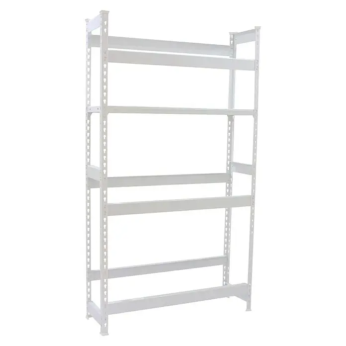 Simonrack Simonbottle Getränkekistenregal Shelf - H x B x T: 180 x 100 x 30 cm, Anzahl Böden: 4 Stk., Traglast Einlegeboden: 100 kg, Stecken, Weiß - Dieses Bild zeigt ein weißes Metallregal mit vier Ebenen, das für Lagerzwecke oder zur Präsentation von Artikeln verwendet werden kann.