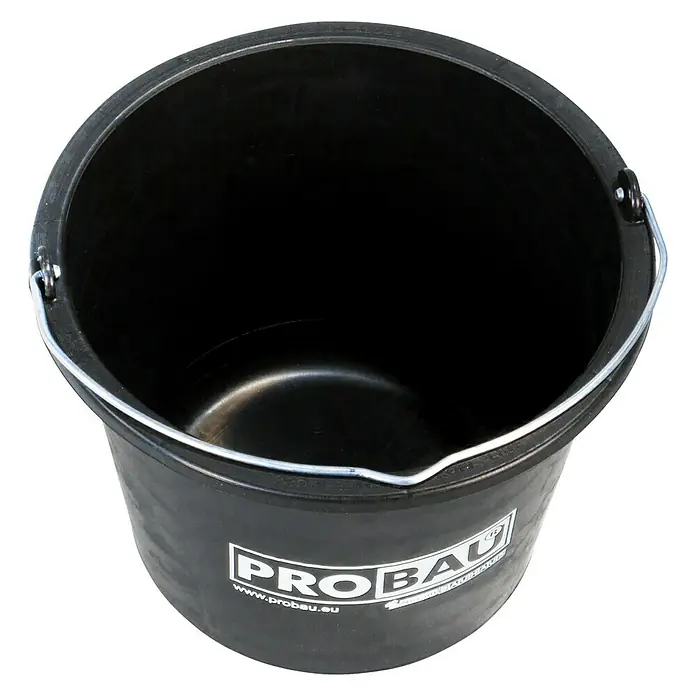 Probau BaueimerFassungsvermögen: 12 l - Schwarzer PROBAU Eimer mit silbernem Henkel. Ideal für Bauarbeiten und andere Projekte, robust und vielseitig einsetzbar.