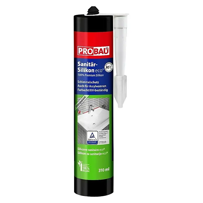 Probau eco Sanitär-Silikon - Anthrazit, 310 ml - Produktbild einer Kartusche transparentes Sanitär-Silikon eco von Probau, ideal für Bad und Sanitärbereich, 310ml Inhalt.