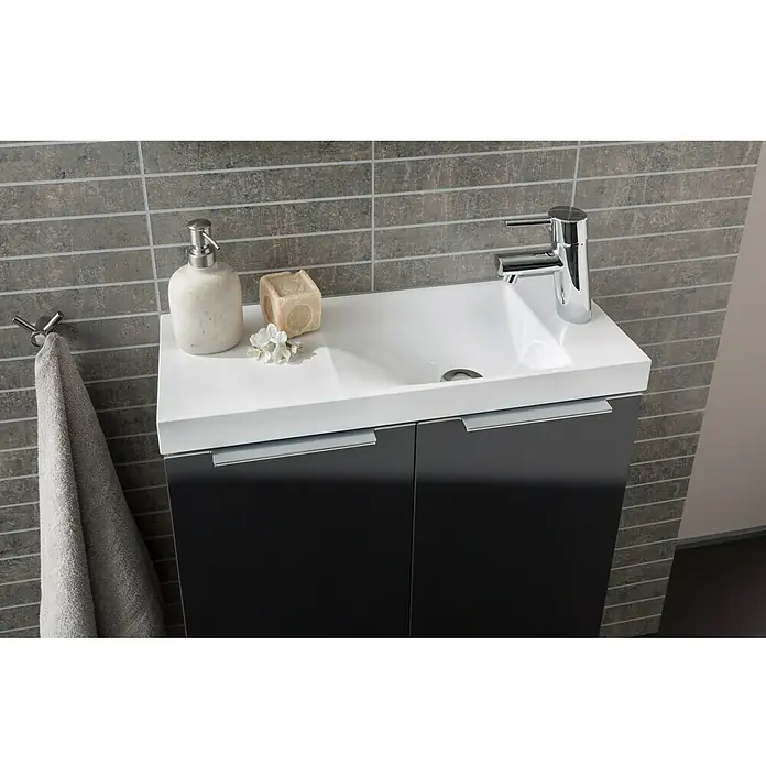 Camargue Fresh Waschtischunterschrank - 59,8 x 22,1 x 60,4 cm, Grafit - Stilvoller Waschtischunterschrank in Schwarz mit weißem Aufsatzwaschbecken und Chromarmatur. Perfekt für moderne Badezimmer.