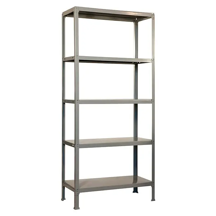 Simonrack Simonhome Metallregal Fileclick Mini - H x B x T: 180 x 80 x 36 cm, Anzahl Böden: 5 Stk., Stecken, Grau/Grau - Ein graues Metallregal mit fünf Regalböden, ideal für Lagerung und Organisation in Werkstatt oder Garage. Robuste Konstruktion für hohe Belastbarkeit.
