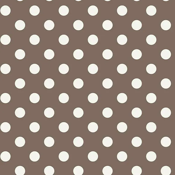 D-c-fix Manhattan Tischdecke Meterware Venita - Breite: 140 cm, Taupe - Ein nahtloses Muster aus weißen Punkten auf einem braunen Hintergrund, ideal für Textilien oder digitale Designs.