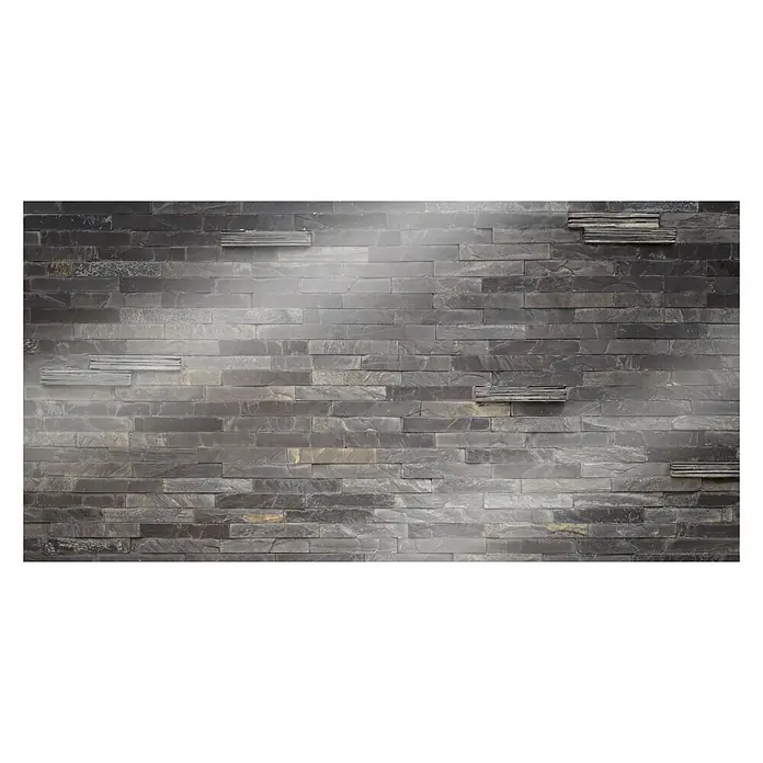 CUCINE Küchenrückwand - Stonehenge, 80 x 40 cm, Stärke: 6 mm, Einscheibensicherheitsglas (ESG) - Graue Steinwand mit natürlichen Schattierungen und Texturen, die ein rustikales und modernes Gefühl vermitteln.