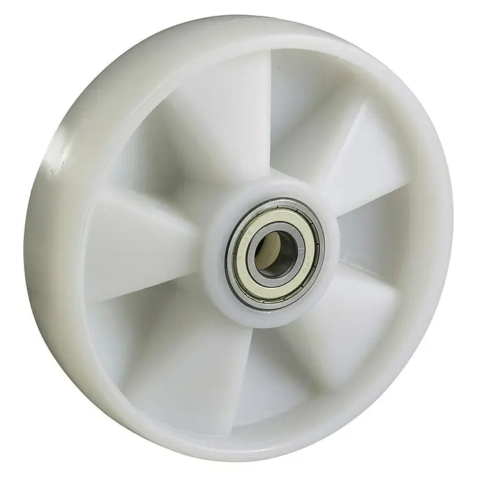Dörner & Helmer Hubwagenrad - Einbaumaß: 60 mm, Durchmesser Rollen: 200 mm, Z-Lager, Material Rad: Polyamid - Weißes Polyurethan-Rad mit Kugellager für verschiedene Anwendungen im Lager, Transport oder für Möbel. Robuste und langlebige Konstruktion.