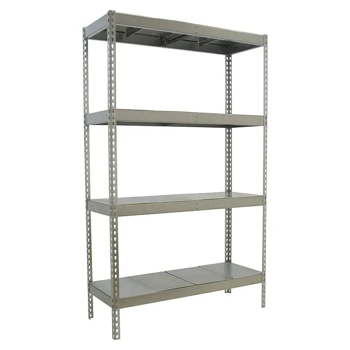 Simonrack Simontaller Schwerlastregal Ecoforte Metall - H x B x T: 200 x 120 x 75 cm, Traglast pro Boden: 400 kg, Anzahl Böden: 4 Stk., Stecken, Silber - Dieses Bild zeigt ein Metallregal mit vier Regalböden, ideal zur Aufbewahrung und Organisation. Das Regal ist robust und funktional.
