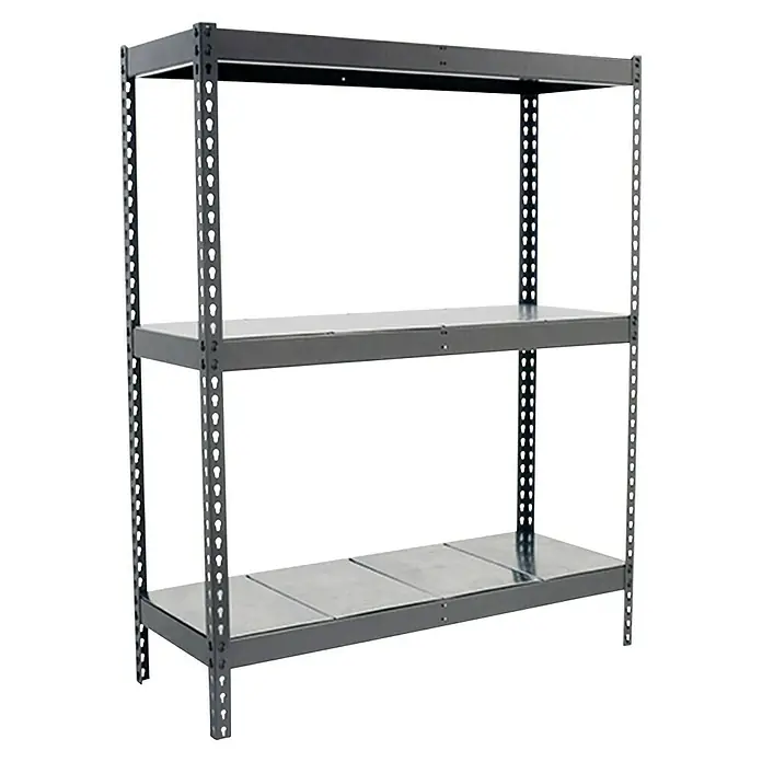 Simonrack Simonforte Schwerlastregal Simonforte Metall - H x B x T: 200 x 180 x 45 cm, Traglast pro Boden: 600 kg, Anzahl Böden: 3 Stk., Stecken, Grau/Silber - Bild eines robusten Regals mit drei Ebenen, ideal für Lagerung. Die Konstruktion ist stabil und funktional, perfekt für Werkstatt oder Garage.