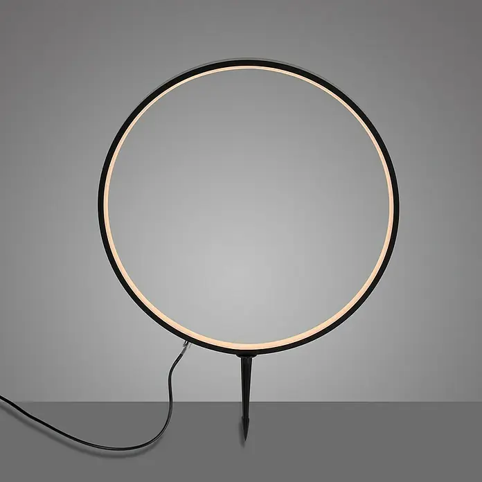 Just Light LED-Erdspießleuchte Zirkulu - 4,7 W, 50 cm, Schwarz, 1 Stk. - Kreisförmige LED-Gartenleuchte mit schwarzem Rahmen und Erdspieß, ideal für stimmungsvolle Außenbeleuchtung.