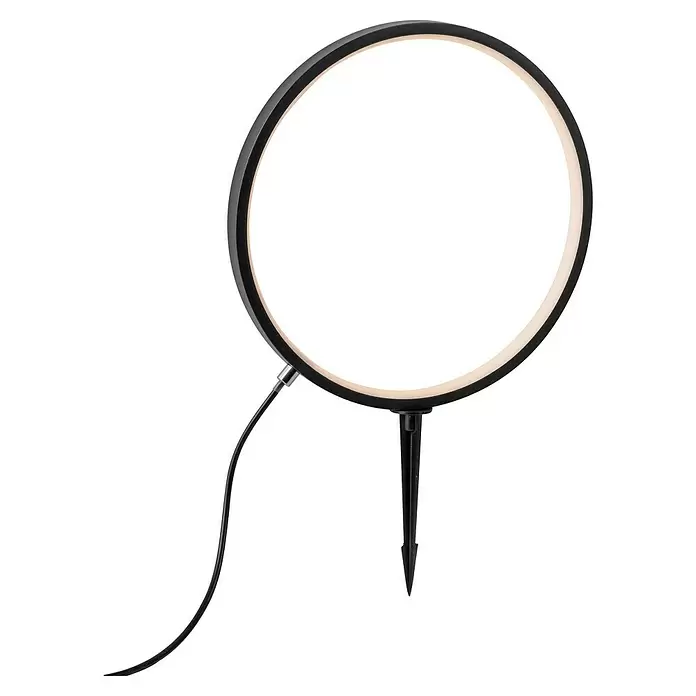 Just Light LED-Erdspießleuchte Zirkulu - 3 W, 32 cm, Schwarz, 1 Stk. - Schwarze kreisförmige LED-Leuchte mit weißem Licht, Erdspieß und Stromkabel.
