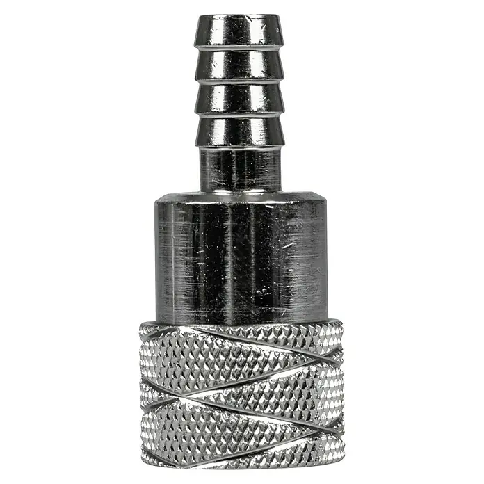 Talamex Adapter - Geeignet für: Tanks & Motoren, ⅜″, Passend für: Tohatsu Motoren - Nahaufnahme eines verchromten Schlauchanschlusses mit gerändelter Mutter, der ein stabiles und dichtes Verschrauben gewährleistet.