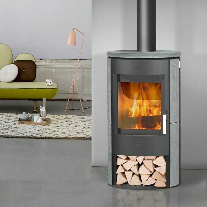 Fireplace Kaminofen Zaria Speckstein (6 kW, Raumheizvermögen: 108 m³, Material Abdeckung: Speckstein, Grau/Schwarz)