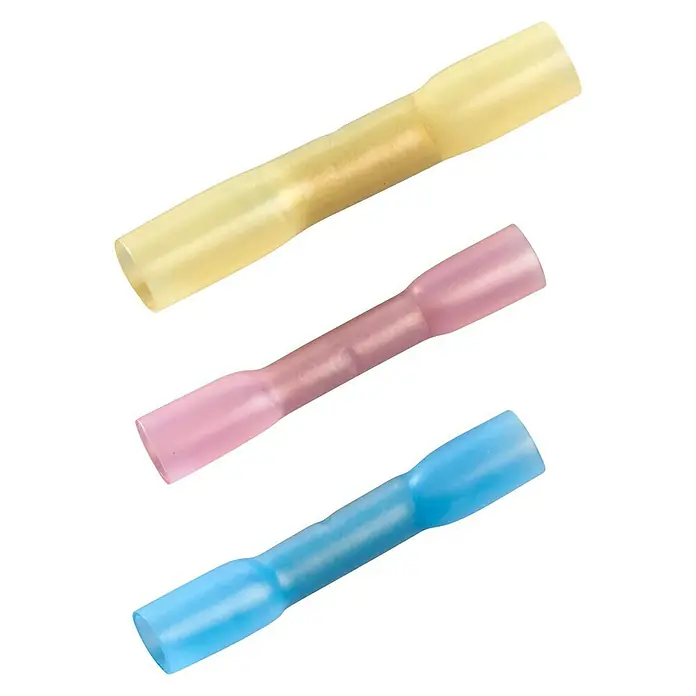 Heidemann Stoßverbinder - 10 Stk., Rot, Kabel 0,5 - 1,5 mm² - Drei Schrumpfschlauchverbinder in Gelb, Rosa und Blau zur elektrischen Verbindung von Kabeln.