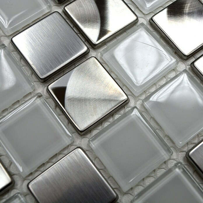 Mosaikfliese Quadrat Crystal Mix XAM A441 (32,7 x 30,2 cm, Weiß, Glänzend)