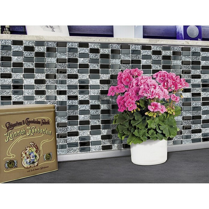 Mosaikfliese Crystal Mix XCM MS816 (31 x 32,2 cm, Schwarz/Grau, Glänzend)