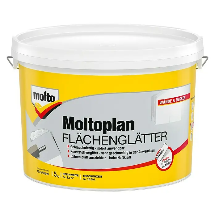 Molto Flächenglätter Moltoplan - 5 kg - Ein Eimer Moltoplan Flächenglätter von AkzoNobel, gebrauchsfertig und ideal für glatte Wände und Decken.