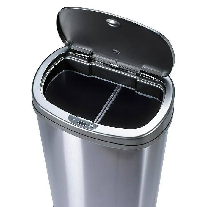 Sensormülleimer - 50 l, Edelstahl, Silber - Der Edelstahl-Mülleimer mit Sensorautomatik und geteiltem Innenraum für Mülltrennung ist die perfekte Lösung für jede moderne Küche.