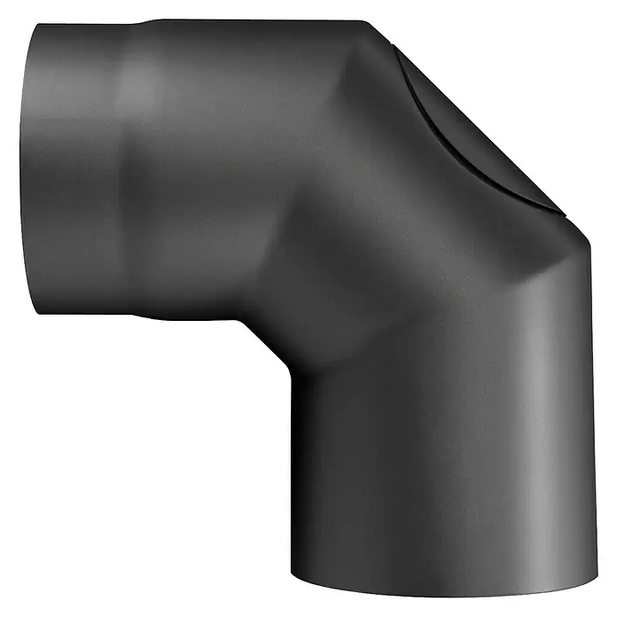Justus Ofenrohrbogen - Durchmesser: 150 mm, Bogenwinkel: 90 °, Stahl, Schwarz - Schwarzes Ofenrohrknie, ideal für den Anschluss an Kaminöfen. Die 90-Grad-Biegung sorgt für eine flexible Installation.