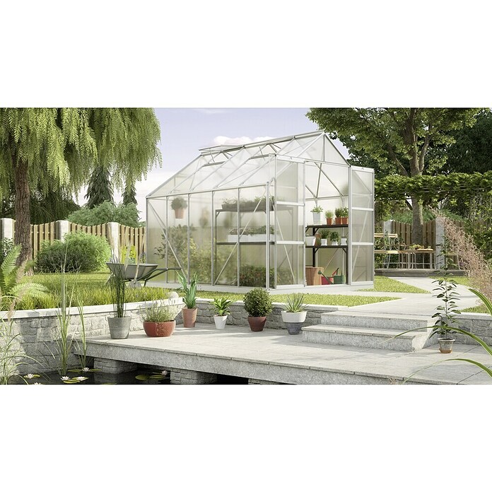 Vitavia Gewächshaus (3,21 x 2,57 x 2,46 m, Farbe: Aluminium, Polycarbonat, 6 mm)