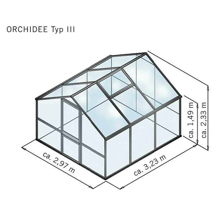 KGT Gewächshaus Orchidee III (3,23 x 2,97 x 2,33 m, Polycarbonat, Glasstärke: 10 mm, Anthrazitgrau)