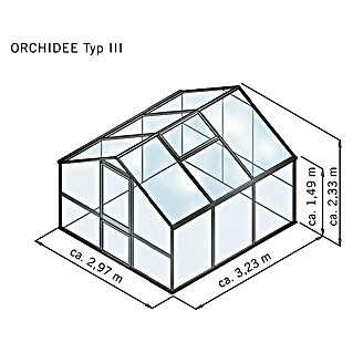 KGT Gewächshaus Orchidee III (Außenmaß inkl. Dachüberstand (B x T): 297 x 323 cm, 10 mm, Anthrazitgrau)