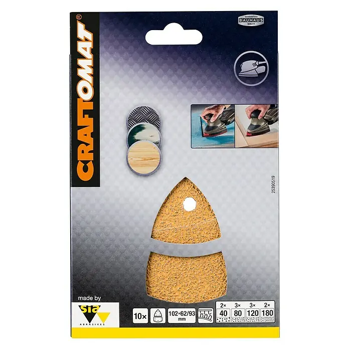 Craftomat Set de hojas de lija - An x L: 62 x 102 mm - Juego de papel de lija CRAFTOMAT con varios tamaños de grano para tareas de lijado versátiles.