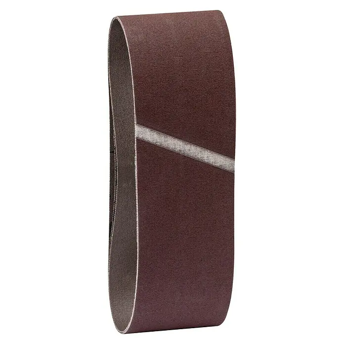 Craftomat Lija de banda - L x An: 533 x 75 mm, Grano: 220, 3 ud. - Primer plano de una banda de lija marrón con una franja diagonal, diseñada para aplicaciones de lijado.