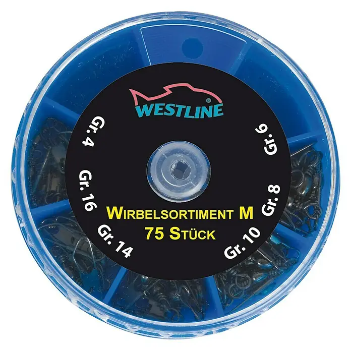 Westline Wirbelsortiment - 75 Stk. - Sortiment von Westline Wirbel in verschiedenen Größen (Gr. 4, 6, 8, 10, 14, 16), insgesamt 75 Stück, ideal für Angler.
