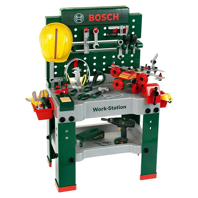 Klein Bosch Kinder-Werkbank - Licht- & Toneffekte - Spielzeug-Werkbank von Bosch mit Werkzeugen und Zubehör. Ideal für Kinder, die gerne handwerken und bauen.