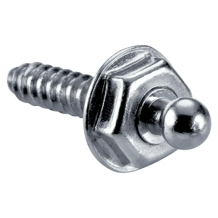 Marinetech Tornillo - Diámetro: 4,2 mm, Longitud rosca: 10 mm, Niquelado, Latón/Acero - Primer plano de un tornillo plateado brillante con cierre de bola, ideal para fijaciones de muebles.