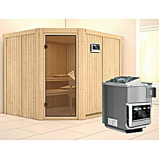 Karibu Elementsauna Malin (Mit 9 kW Bio-Ofen mit externer Steuerung, Ohne Dachkranz, L x B x H: 231 x 196 x 192 cm)