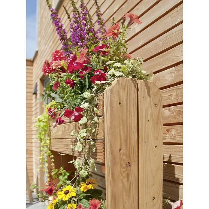 Pflanzkasten - 22 x 80 x 141 cm, Holz, Natur - Dieser Pflanzkasten aus Holz mit leuchtenden Blumen ist eine schöne Ergänzung für jeden Garten oder Balkon und sorgt für eine natürliche Note.