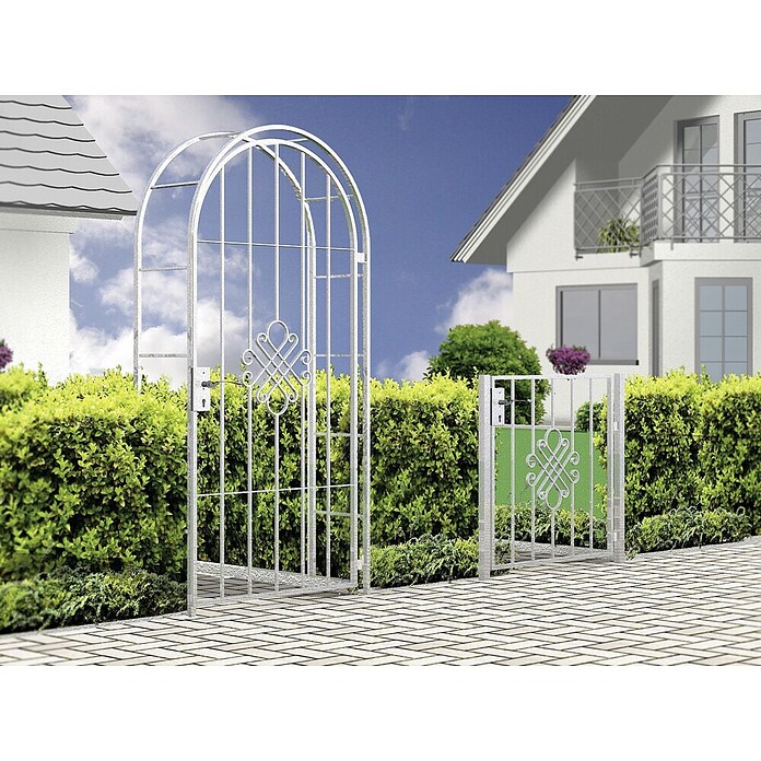 Deutsche Metall Rundbogentor Royal (920 x 1.990 mm, Stahl, Silbergrau)