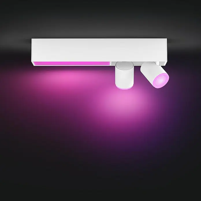 Philips Hue LED-Deckenstrahler White & Color Ambiance Centris53,1 W, L x B x H: 8,5 x 40,8 x 12,7 cm, Weiß, RGBW, 3 Stk. - Weiße Deckenleuchte mit zwei Strahlern und farbigem Licht für stimmungsvolle Beleuchtung.