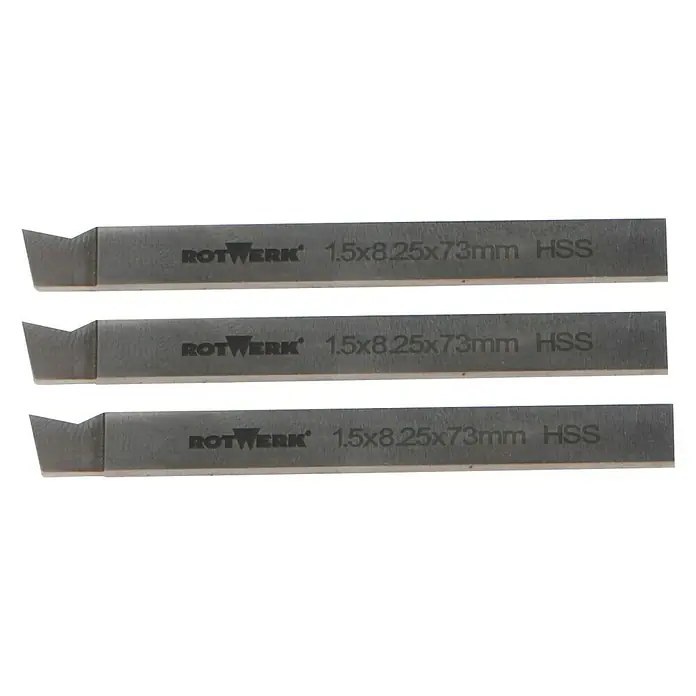 Rotwerk Abstechklingen-Set - Breite: 1,5 mm, 3 Stk. - Drei Rotwerk Drehwerkzeuge aus HSS-Stahl mit den Maßen 1.5x8.25x73mm für präzise Dreharbeiten.