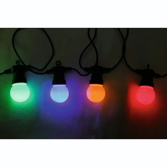 Globo LED-Party-Lichterkette - 0,54 W, 12,5 m, Bunt, Schwarz, IP44 - Bunte Lichterkette mit vier Glühbirnen in Grün, Blau, Orange und Rot, ideal zur Dekoration für Partys und Veranstaltungen.