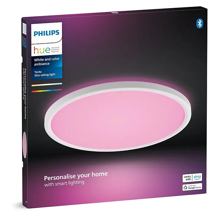 Philips Hue LED-Panel rund White & Color Ambiance Tento M - 23 W, Ø x H: 42,1 x 3,07 cm, Weiß, RGBW - Abbildung der Philips Hue Teto Slim Deckenleuchte. Intelligente Beleuchtung zur Personalisierung Ihres Zuhauses.