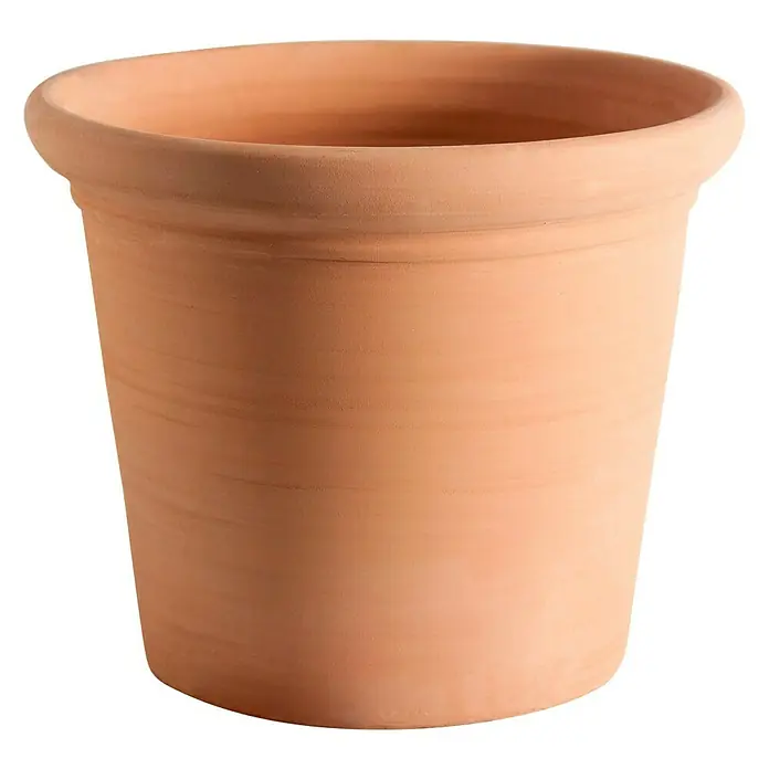 Cubremaceta redondo Palmera - Diámetro exterior máx.: 44 cm, Anaranjado - Primer plano de una maceta de terracota con un borde redondeado, perfecta para uso interior o exterior.