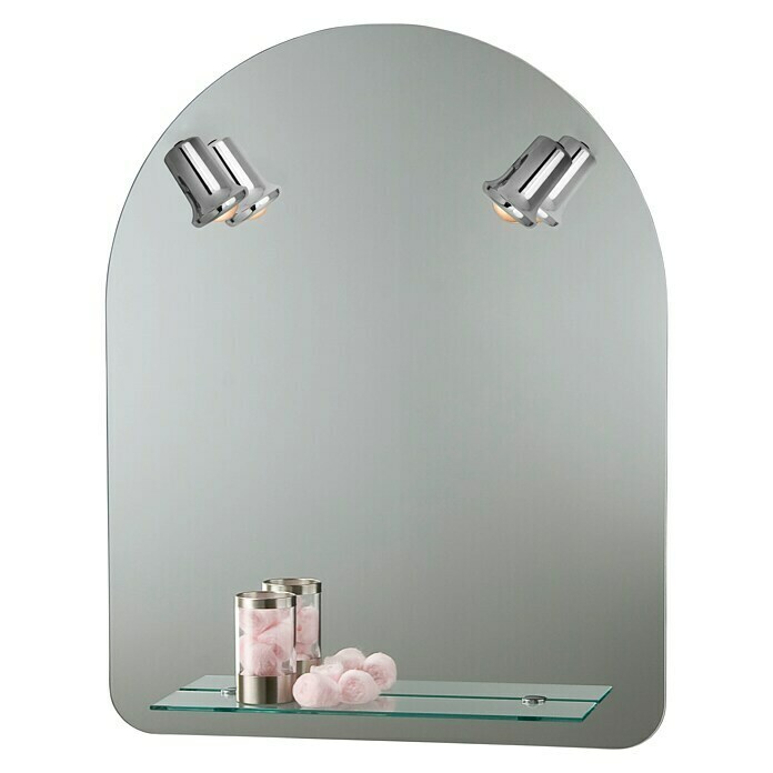 Camargue Espejo con luz Ibiza (60 x 75 cm, Clase de eficiencia energética: B, Número de bombillas: 2, Estante de vidrio)
